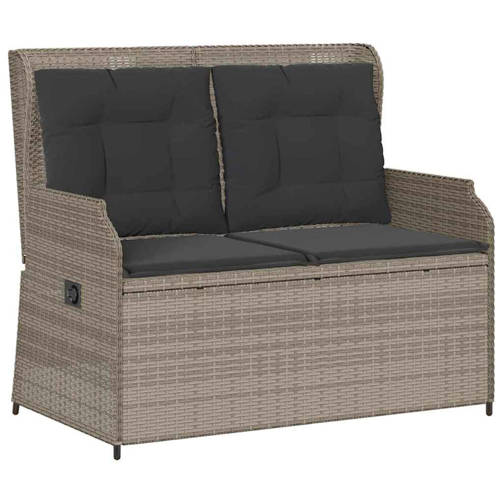 Gartenbank Verstellbar mit Kissen Hellgrau Poly Rattan