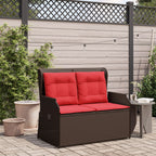 Gartenbank mit Liegefunktion und Kissen Braun Polyrattan
