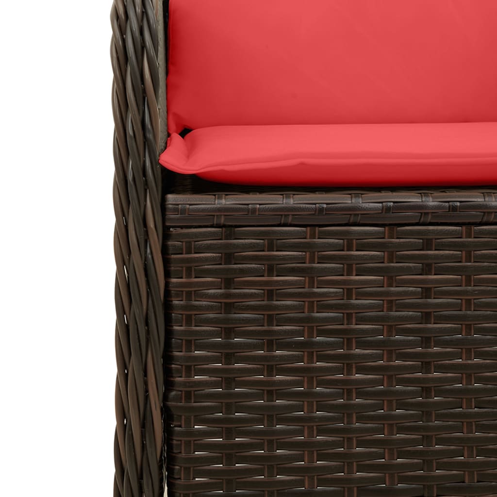 Gartenbank mit Liegefunktion und Kissen Braun Polyrattan