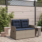 Gartenbank mit Liegefunktion und Kissen Grau Polyrattan