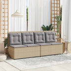 Gartenbank Verstellbar mit Kissen Beige Poly Rattan