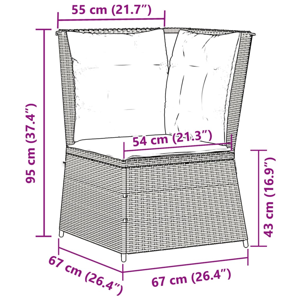 Garten-Ecksofa mit Kissen Braun Polyrattan