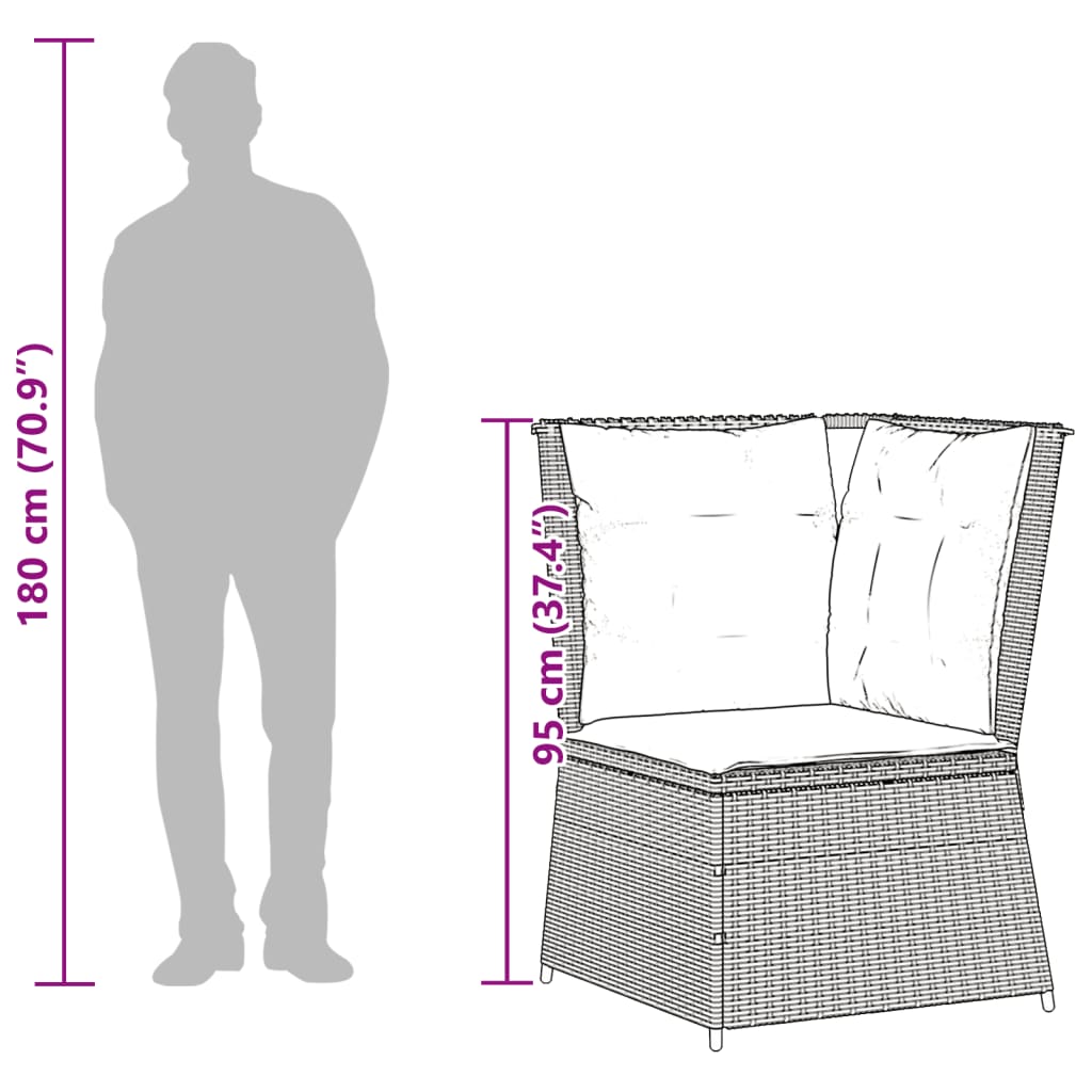 Garten-Ecksofa mit Kissen Schwarz Poly-Rattan