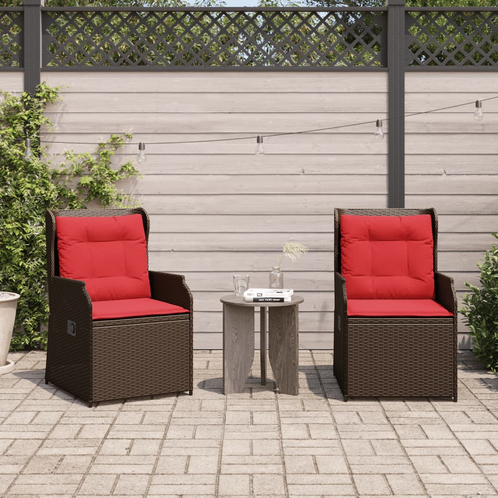 Liege-Gartenstühle 2 Stück mit Kissen Braun Polyrattan