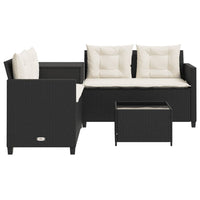 Gartensofa in L-Form mit Tisch und Kissen Schwarz Poly Rattan