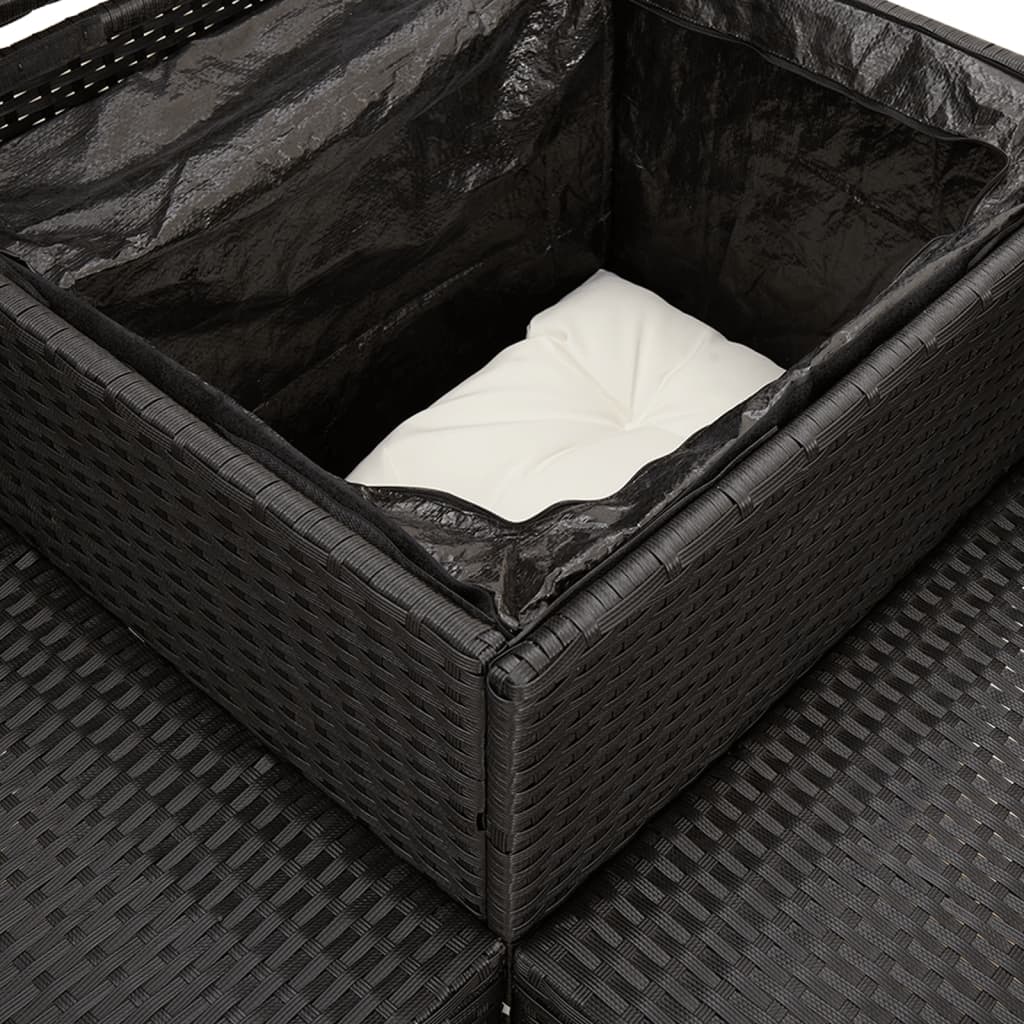 Gartensofa in L-Form mit Tisch und Kissen Schwarz Poly Rattan