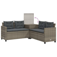 Gartensofa in L-Form mit Tisch und Kissen Grau Poly Rattan