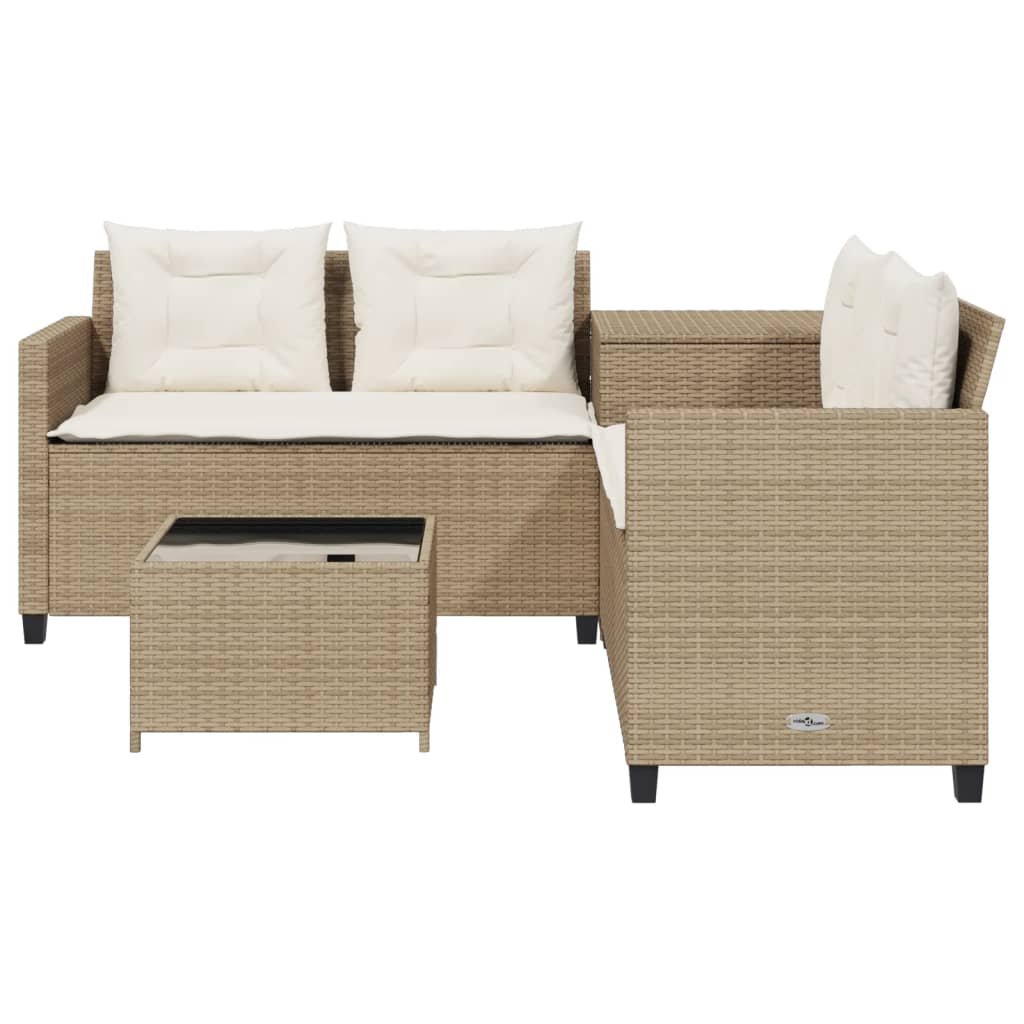 Gartensofa in L-Form mit Tisch und Kissen Beige Poly Rattan