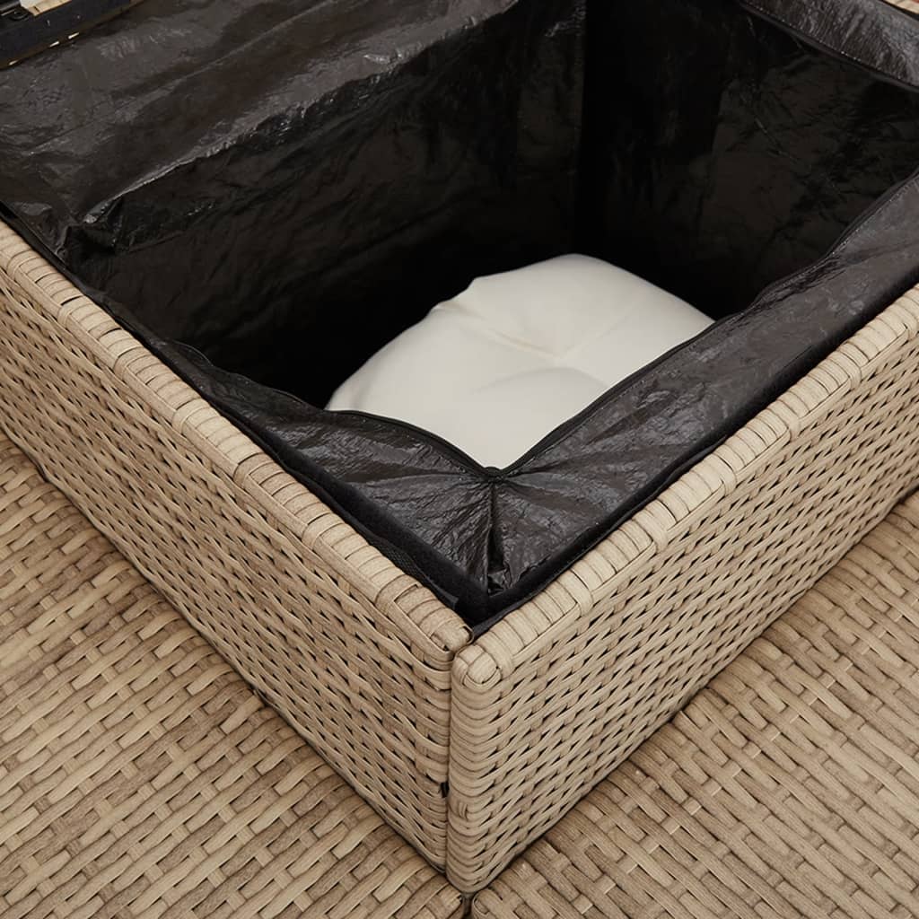 Gartensofa in L-Form mit Tisch und Kissen Beige Poly Rattan