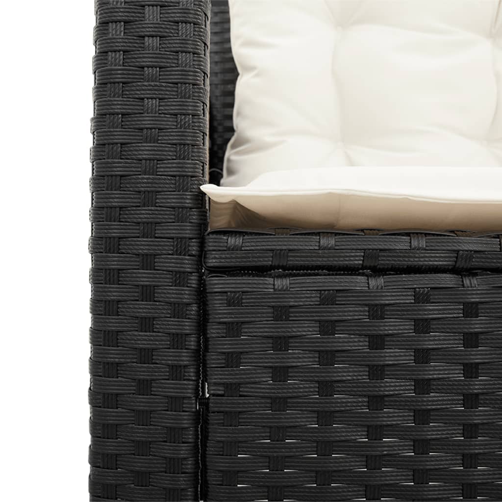 Gartensofa in L-Form mit Tisch und Kissen Schwarz Poly Rattan