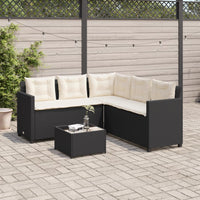 Gartensofa in L-Form mit Tisch und Kissen Schwarz Poly Rattan