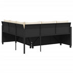 Gartensofa in L-Form mit Tisch und Kissen Schwarz Poly Rattan