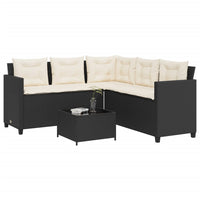 Gartensofa in L-Form mit Tisch und Kissen Schwarz Poly Rattan