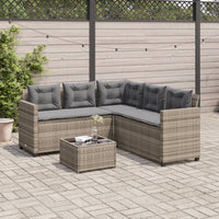 Gartensofa in L-Form mit Tisch und Kissen Grau Poly Rattan