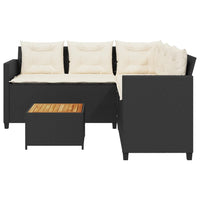 Gartensofa in L-Form mit Tisch und Kissen Schwarz Poly Rattan