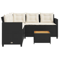 Gartensofa in L-Form mit Tisch und Kissen Schwarz Poly Rattan