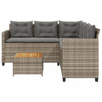 Gartensofa in L-Form mit Tisch und Kissen Grau Poly Rattan