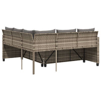 Gartensofa in L-Form mit Tisch und Kissen Grau Poly Rattan