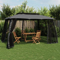 Pavillon mit Doppeldach & Netzwänden Anthrazit 3,93x2,93m Stahl