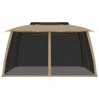 Pavillon mit Doppeldach & Netzwänden Taupe 3,93x2,93 m Stahl