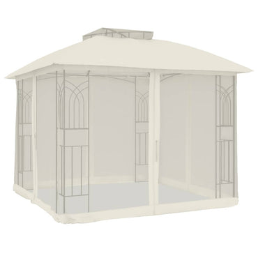 Pavillon mit Doppeldach & Netzwänden Creme 2,94x2,94 m Stahl