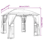 Pavillon mit Doppeldach & Netzwänden Creme 2,94x2,94 m Stahl