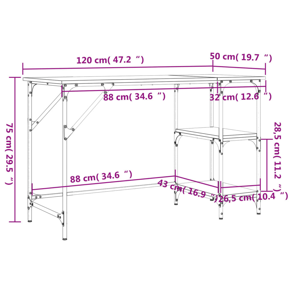 Schreibtisch Sonoma-Eiche 120x50x75 cm Metall Holzwerkstoff