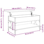 Couchtisch Grau Sonoma 100x50x50 cm Holzwerkstoff und Metall