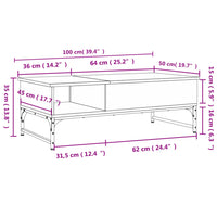 Couchtisch Räuchereiche 100x50x35 cm Holzwerkstoff und Metall