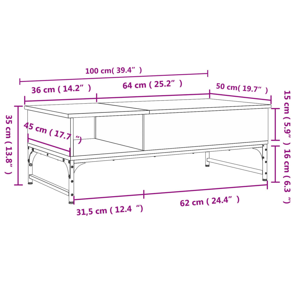 Couchtisch Grau Sonoma 100x50x35 cm Holzwerkstoff und Metall