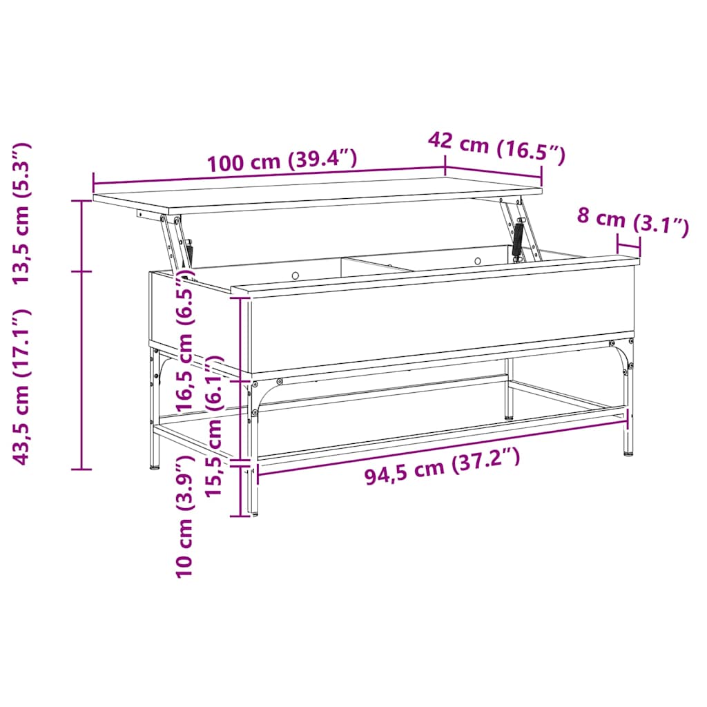 Couchtisch Grau Sonoma 100x50x45 cm Holzwerkstoff und Metall