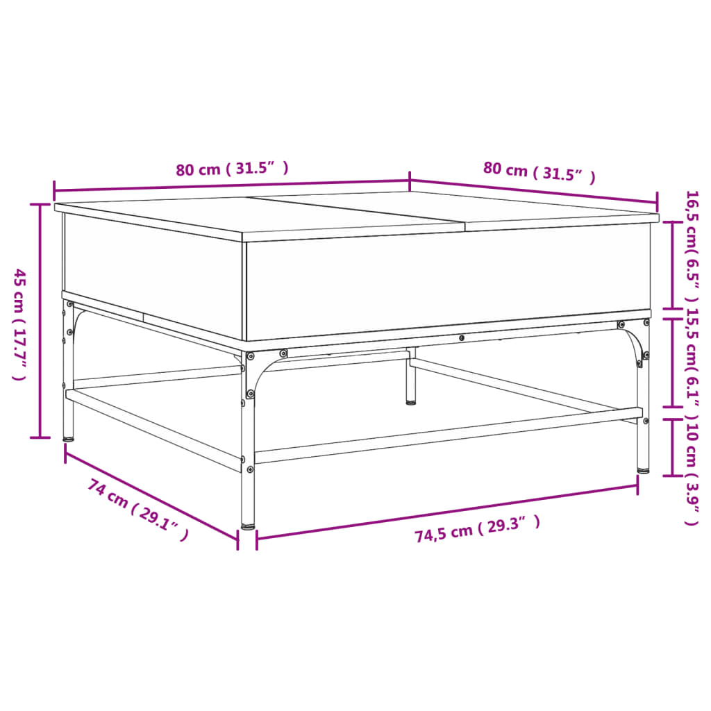 Couchtisch Räuchereiche 80x80x45 cm Holzwerkstoff und Metall