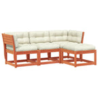 4tlg. Garten-Lounge-Set mit Kissen Wachsbraun Massivholz Kiefer