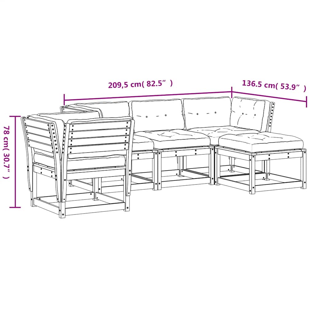 5tlg. Garten-Lounge-Set mit Kissen Wachsbraun Massivholz Kiefer