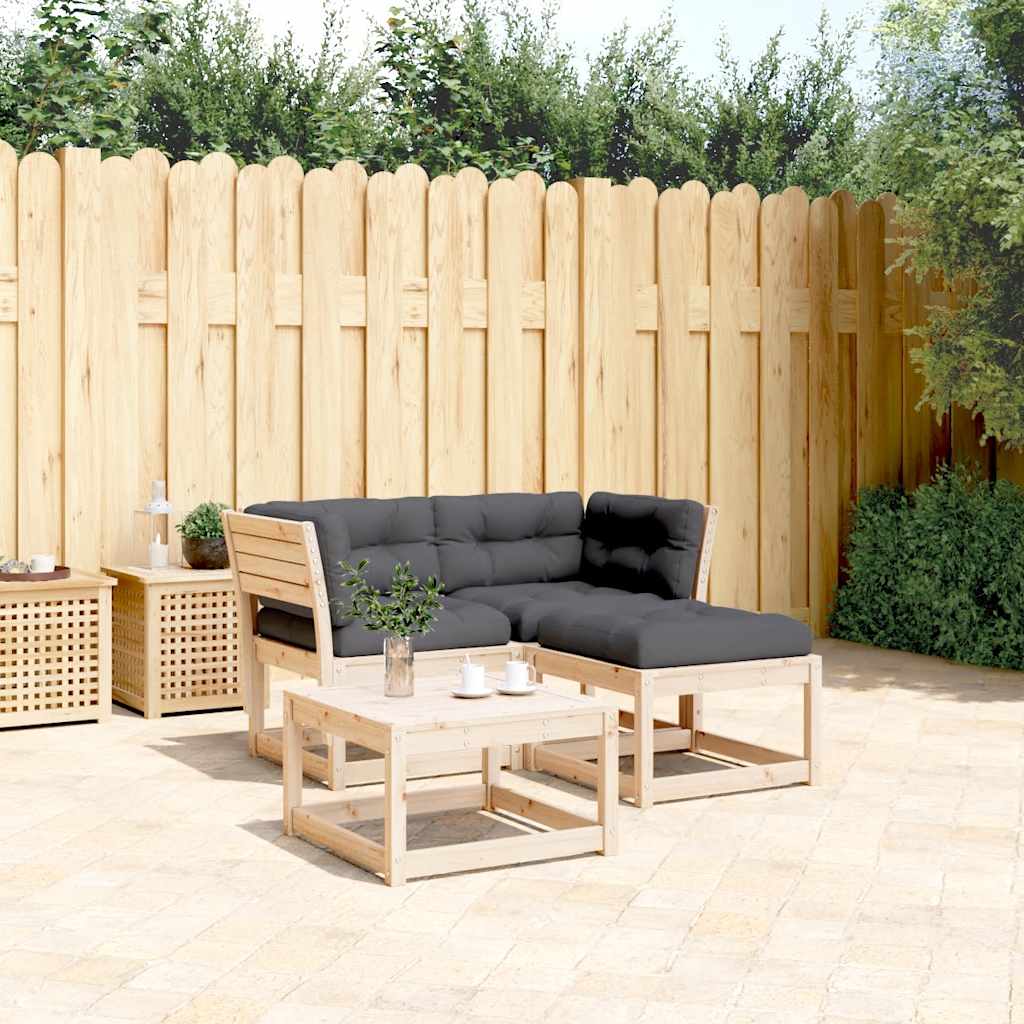 3-tlg. Garten-Sofagarnitur mit Kissen Massivholz Kiefer