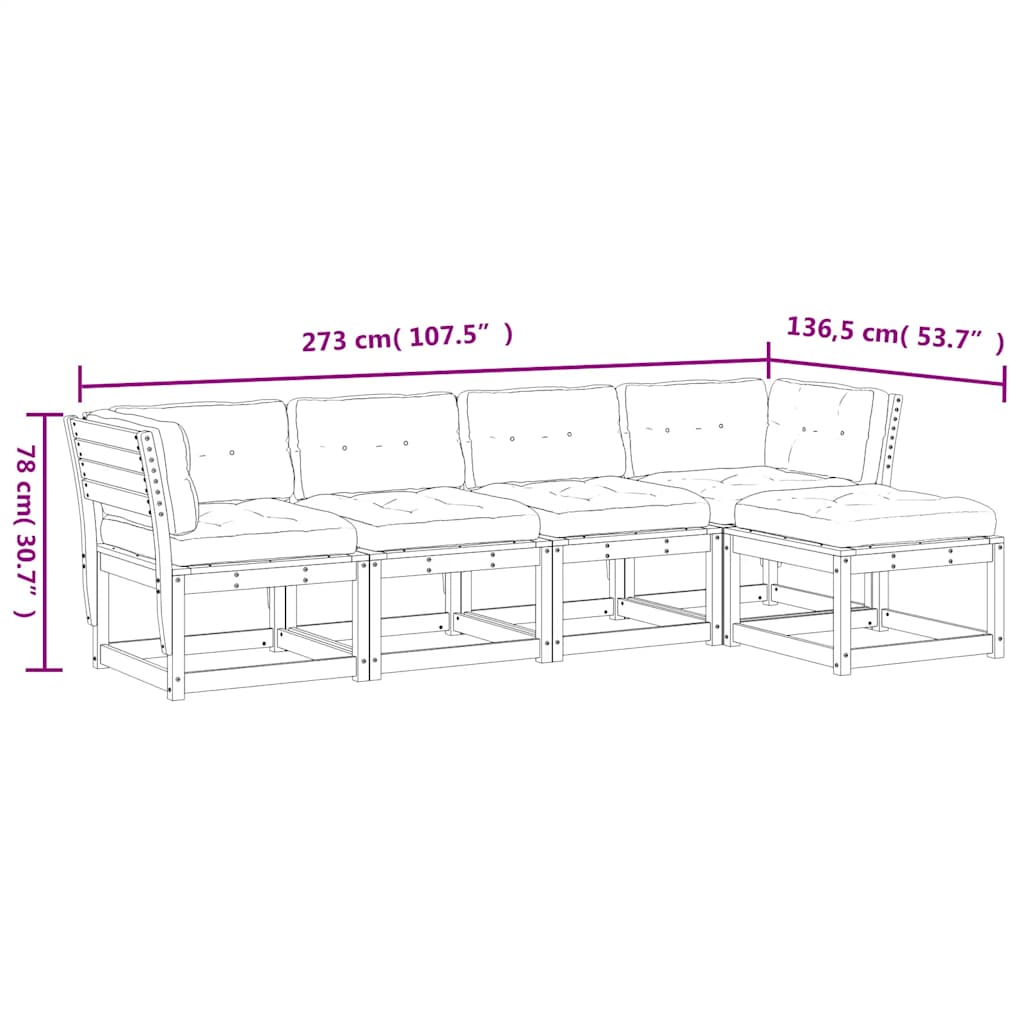 5-tlg. Garten-Sofagarnitur mit Kissen Massivholz Kiefer