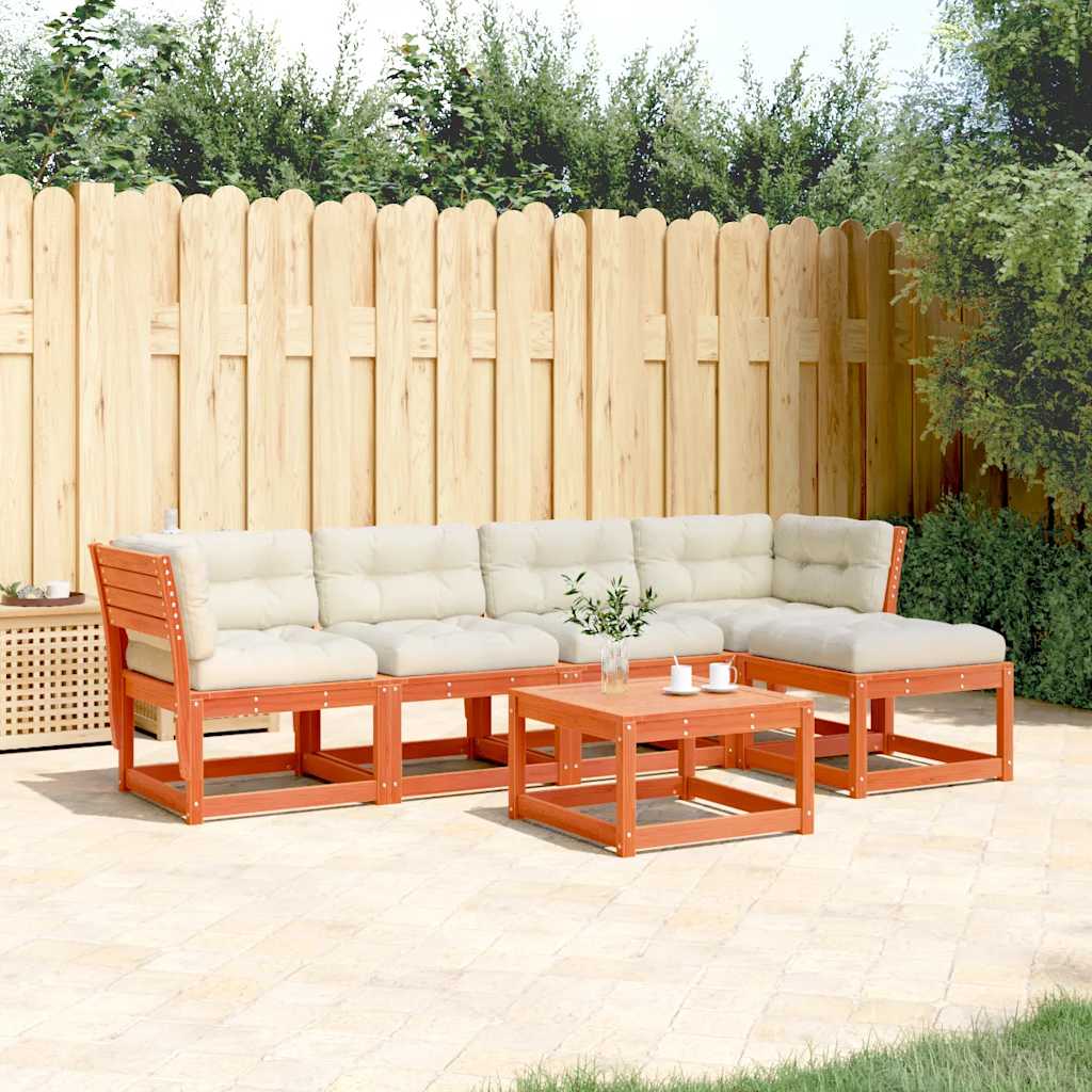 5-tlg. Garten-Sofagarnitur mit Kissen Wachsbraun Kiefernholz