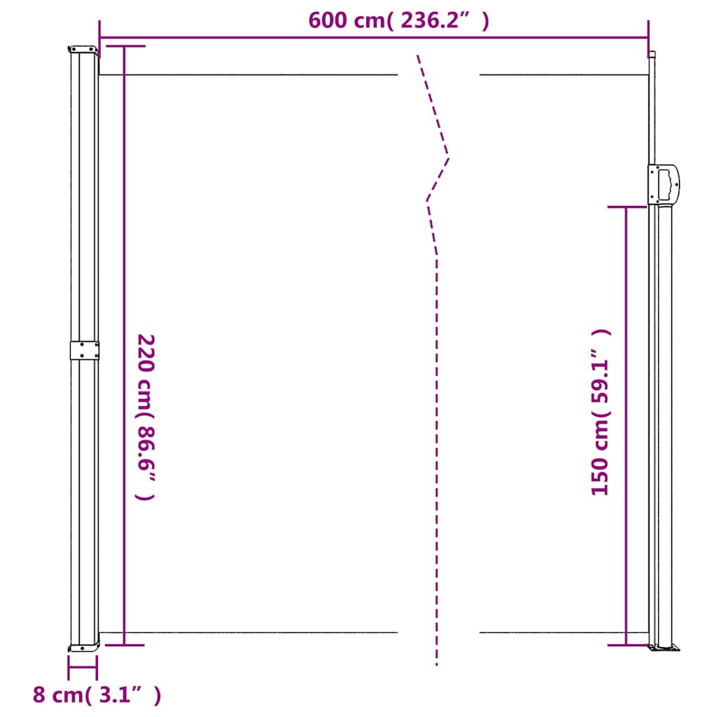 Seitenmarkise Ausziehbar Beige 220x600 cm