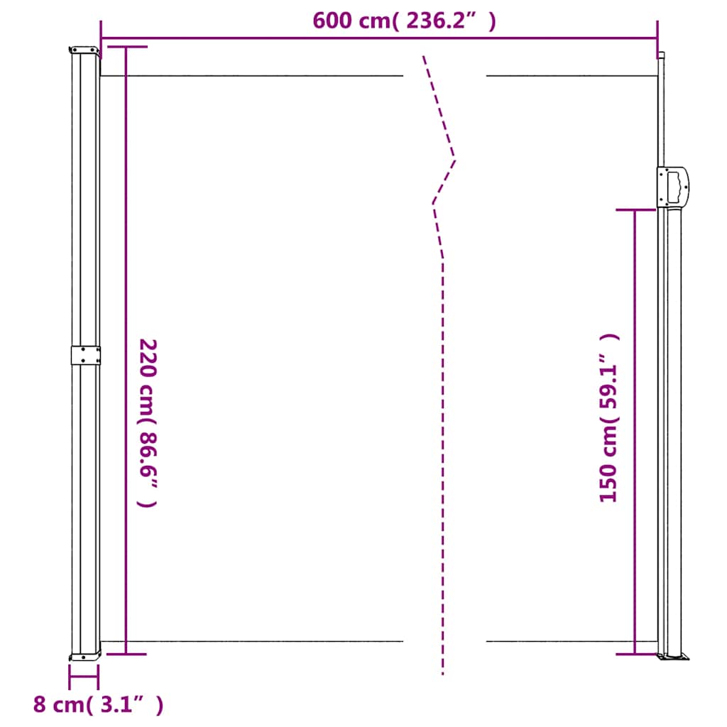Seitenmarkise Ausziehbar Weiß 220x600 cm