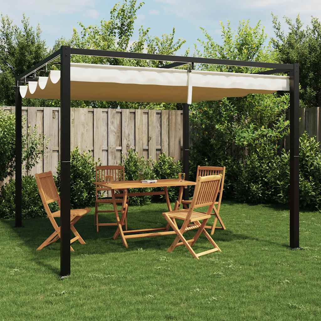 Gartenpavillon mit Ausziehbarem Dach Creme 3x3 m Stahl