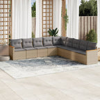 9-tlg. Garten-Sofagarnitur mit Kissen Beige Poly Rattan