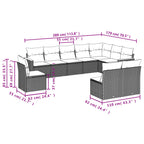 10-teiliges Gartensofa-Set mit Kissen, schwarzes Polyrattan
