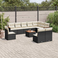 11-tlg. Garten-Sofagarnitur mit Kissen Schwarz Poly Rattan
