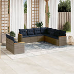 9-teiliges Gartensofa-Set mit Kissen, grau, Polyrattan