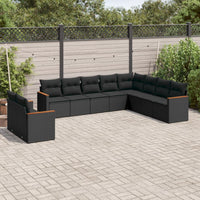 10-tlg. Garten-Sofagarnitur mit Kissen Schwarz Poly Rattan