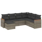 7-tlg. Garten-Sofagarnitur mit Kissen Grau Poly Rattan