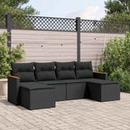 6-tlg. Garten-Sofagarnitur mit Kissen Schwarz Poly Rattan