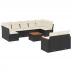 10-tlg. Garten-Sofagarnitur mit Kissen Schwarz Poly Rattan