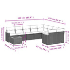 10-teiliges Gartensofa-Set mit Kissen, schwarzes Polyrattan