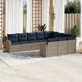 10-teiliges Gartensofa-Set mit Kissen, grau, Polyrattan